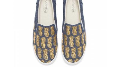 <strong>Bucketfeet pineappleade chambray/gold slip on</strong>, $65, <a href="http://www.bucketfeet.com/shop/womens/pineappleade-chambray-gold" target="_top">bucketfeet.com</a>