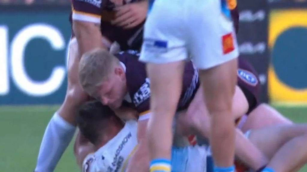 'Great hit': Debate over Tom Flegler tackle after prop placed on report in Broncos shock loss to Titans