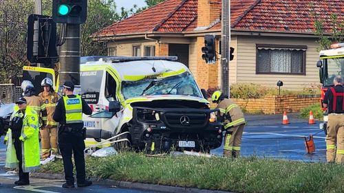 Police and fire rescue crews attended the scene of the ambulance crash in Preston.