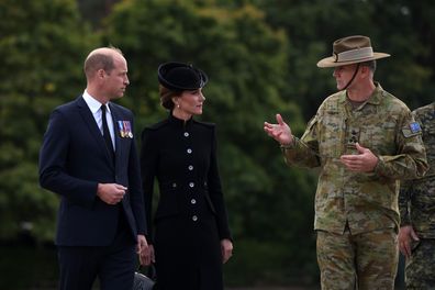 Prince William, Prince of Wales and Catherine, Princess of Wales meet with military personnel during a visit to Army Training Centre Pirbright on September 16, 2022 in Guildford, England.  