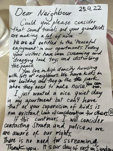 neighbour note about noisy children