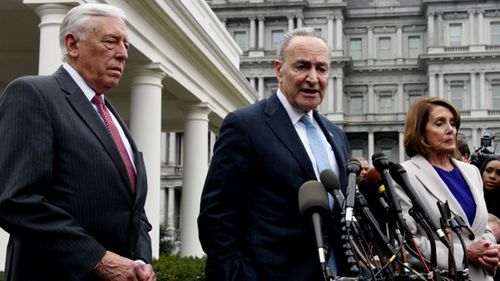 Senior Democrat figures address the media after meeting with US President Donald Trump to discuss the government shutdown.