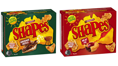 Arnott's Shapes Aussie Legends range featuring Meat Pie and Sausage Sizzle flavour