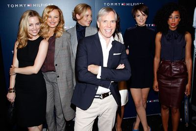 Melissa George, Malin Akerman, Abbie Cornish, Tommy Hilfiger, Alice St. Clair, and Corinne Bailey Rae backstage at the Tommy Hilfiger Spring 2012 during Fashion Week in New York City.