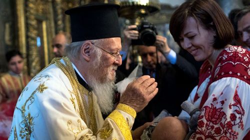 Archbishop of Constantinople Bartholomew I, a spiritual leader of the Orthodox Christian around the world, attends the easter ceremony at St George Church in Istanbul. (AP).