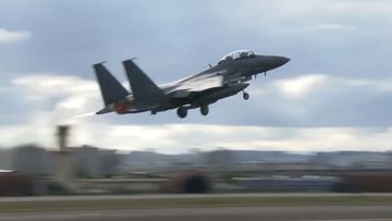 In this image taken from video, South Korean Air Force&#x27;s F15K fighter jet takes off Tuesday, Oct. 4, 2022, in an undisclosed location in South Korea 