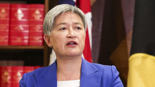 Leader of the Government in the Senate and Minister for Foreign Affairs Penny Wong at a press conference in Melbourne, Victoria.