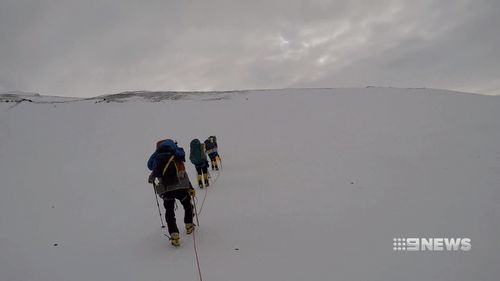 Ms Sarah trains 10 hours every week to stay fit enough to climb. (9NEWS)