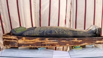 Archeologists unveiled the lost treasures on Sunday. Included in the find were ancient coffins and a four metre long papyrus, which included spells from &#x27;The Book of the Dead&#x27;. (AP Photo/Nariman El-Mofty)