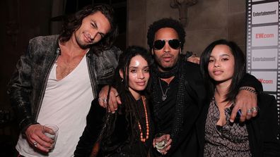 Jason Momoa, Lisa Bonet, Lenny Kravitz and Zoe Kravitz at an Entertainment Weekly party in 2010.