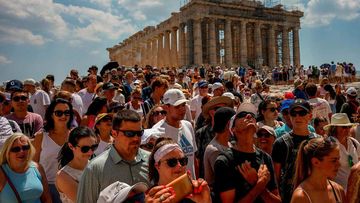 Crowds outside the Parthenon in Athens.