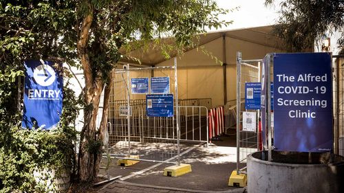 A totally empty COVID-19 testing site at the Alfred Hospital.