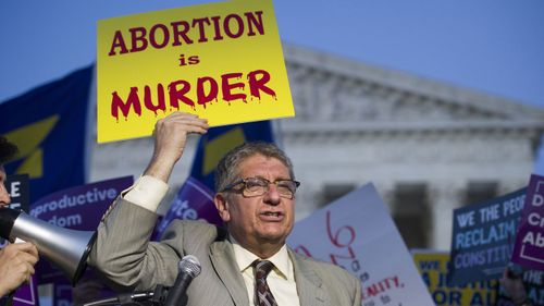 Operation Rescue founder Randall Terry protests in front of the Supreme Court in Washington. (AAP)