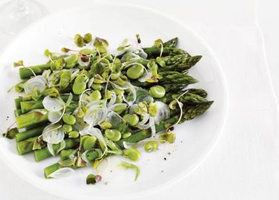 Recipe: <a href="http://kitchen.nine.com.au/2016/05/19/13/58/warm-salad-of-asparagus-and-broad-beans-with-a-spring-onion-vinaigrette" target="_top">Warm salad of asparagus and broad beans with a spring onion vinaigrette</a>