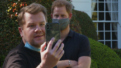 James Cordon takes Prince Harry to the iconic Fresh Prince of Bel-Air mansion.