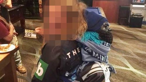 The racist post was captioned "Our best dressed tonight is this Blues supporter... carrying Andrew Fifita's daughter..." (AAP)