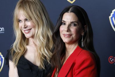 Nicole Kidman and Sandra Bullock promote Practical Magic 2 at the Warner Bros. Pictures presentation at The Dolby Colosseum at Caesars Palace during CinemaCon, on April 14, 2026 in Las Vegas, Nevada. 