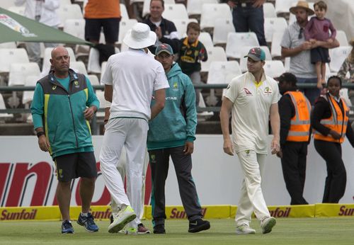 Steve Smith and the team refuse to answer questions as they return to their hotel. Picture: 9NEWS