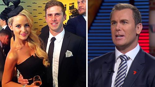 Marc Murphy and his wife Jessie (left). Wayne Carey (right) appears on Talking Footy to stamp down on nasty rumours. Source: Facebook / Seven