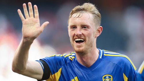 SOLNA, SWEDEN - JULY 19: Sean Longstaff of Leeds United acknowledges the fans after the pre-season friendly match between Manchester United and Leeds United at Strawberry Arena on July 19, 2025 in Solna, Sweden. (Photo by Linnea Rheborg/Getty Images)