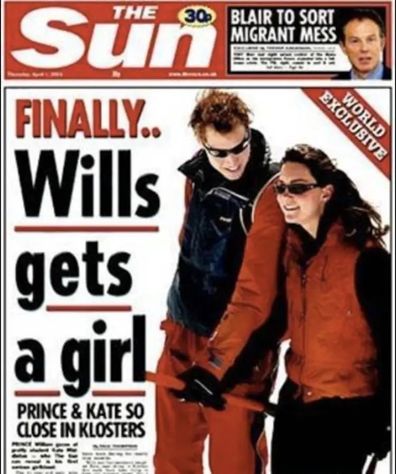 The cover of The Sun in 2004 showed Prince William with then-girlfriend Kate Middleton.