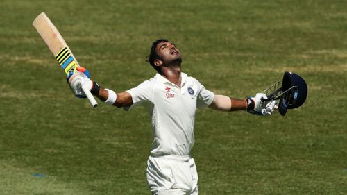 KL Rahul celebrates his maiden hundred. (Getty)