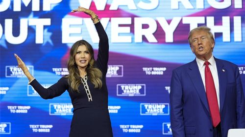 South Dakota Governor Kristi Noem joined in on the YMCA dance.