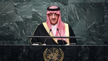 Saudi Arabia’s Crown Prince Mohammed bin Naif bin Abdulaziz Al-Saud addresses the 71st session of the United Nations General Assembly at the UN headquarters in New York on September 21. (AFP)