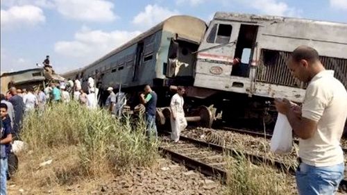 An image broadcast on Egyptian television of a train crash near the city of Alexandria. (Supplied)