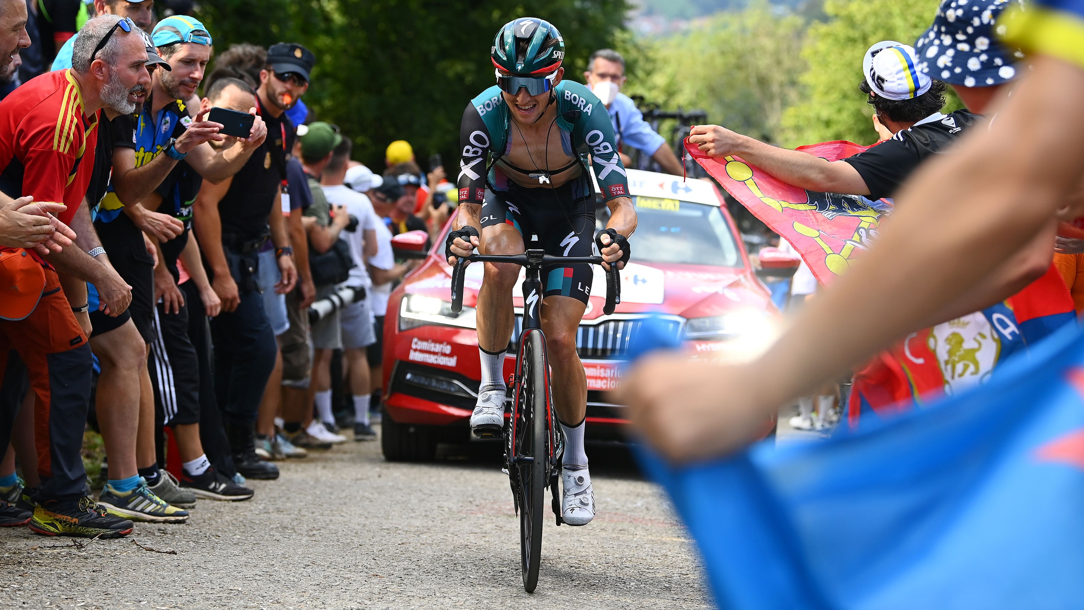 Jai Hindley of Australia and Team Bora - Hansgrohe competes in the Tour of Spain 2022.