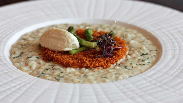 Massimo Speroni's asparagus and goat's cheese risotto recipe by Massimo Speroni