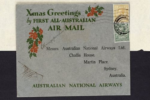 The first Christmas card sent by airmail from England to Australia.