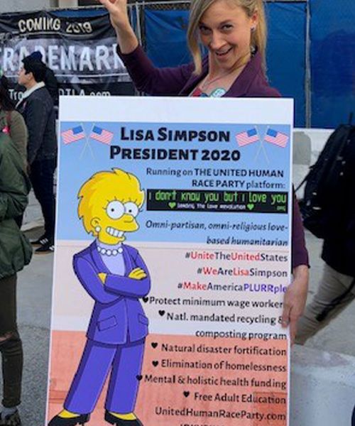 Banners even included one calling for Lisa Simpson from The Simpsons to run for president.