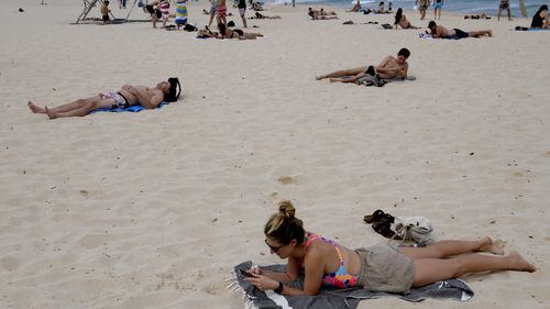People sunbathe on Bindi Beach, Sydney