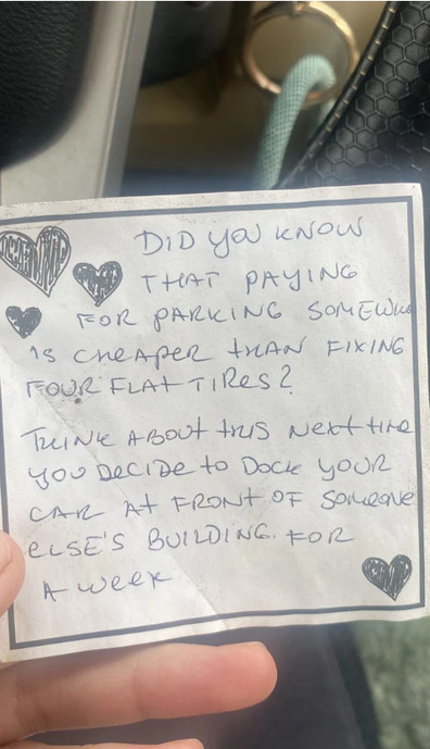 threatening note left on car during relative visit