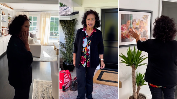 The Rock's mum Ata Johnson tears up as he surprises her with a brand new  house - 9Celebrity