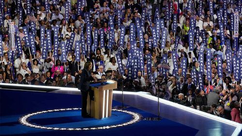 Kamala Harris speaks at the DNC.