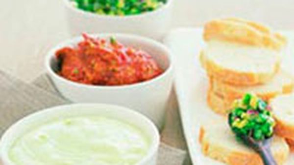 Avocado dip trio served with crusty bread