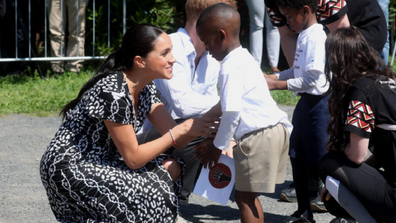 Meghan Markle greeted in Nyanga at their first official engagement.