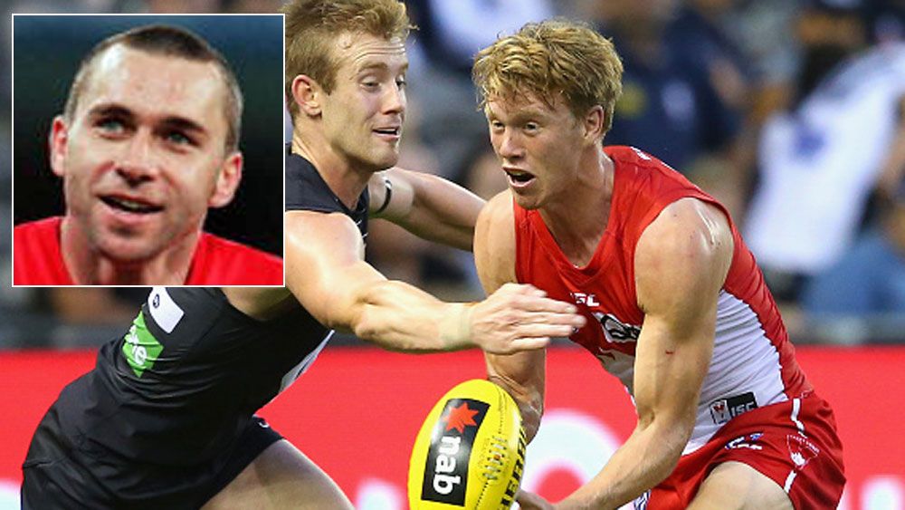 Callum Mills in action for the Swans and (inset) Paul Kelly. (Getty and AAP)