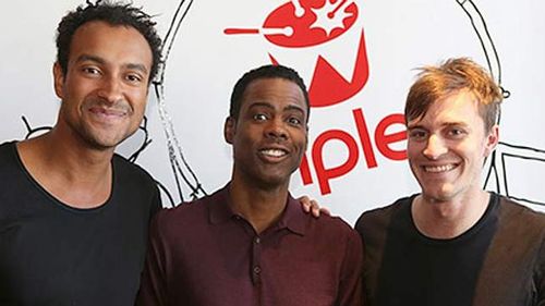 Comedy legend Chris Rock with Triple J Breakfast hosts Matt Okine (Left) and Alex Dyson (Right). (Supplied)