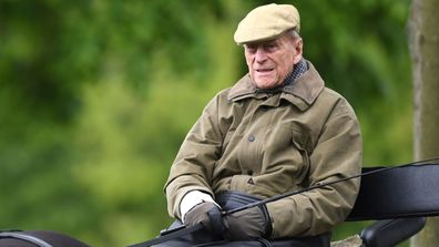 Britain's Prince Philip, the Duke of Edinburgh sits on a carriage during the Royal Windsor Horse Show, in Windsor, Britain, 09 May 2019.