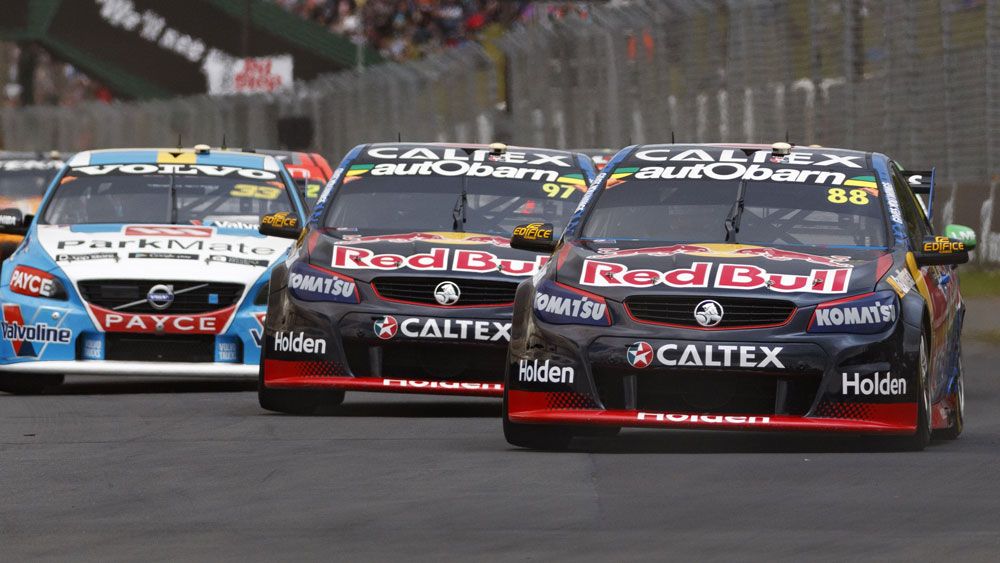 Jamie Whincup and Shane van Gisbergen in action in New Zealand. (AAP)