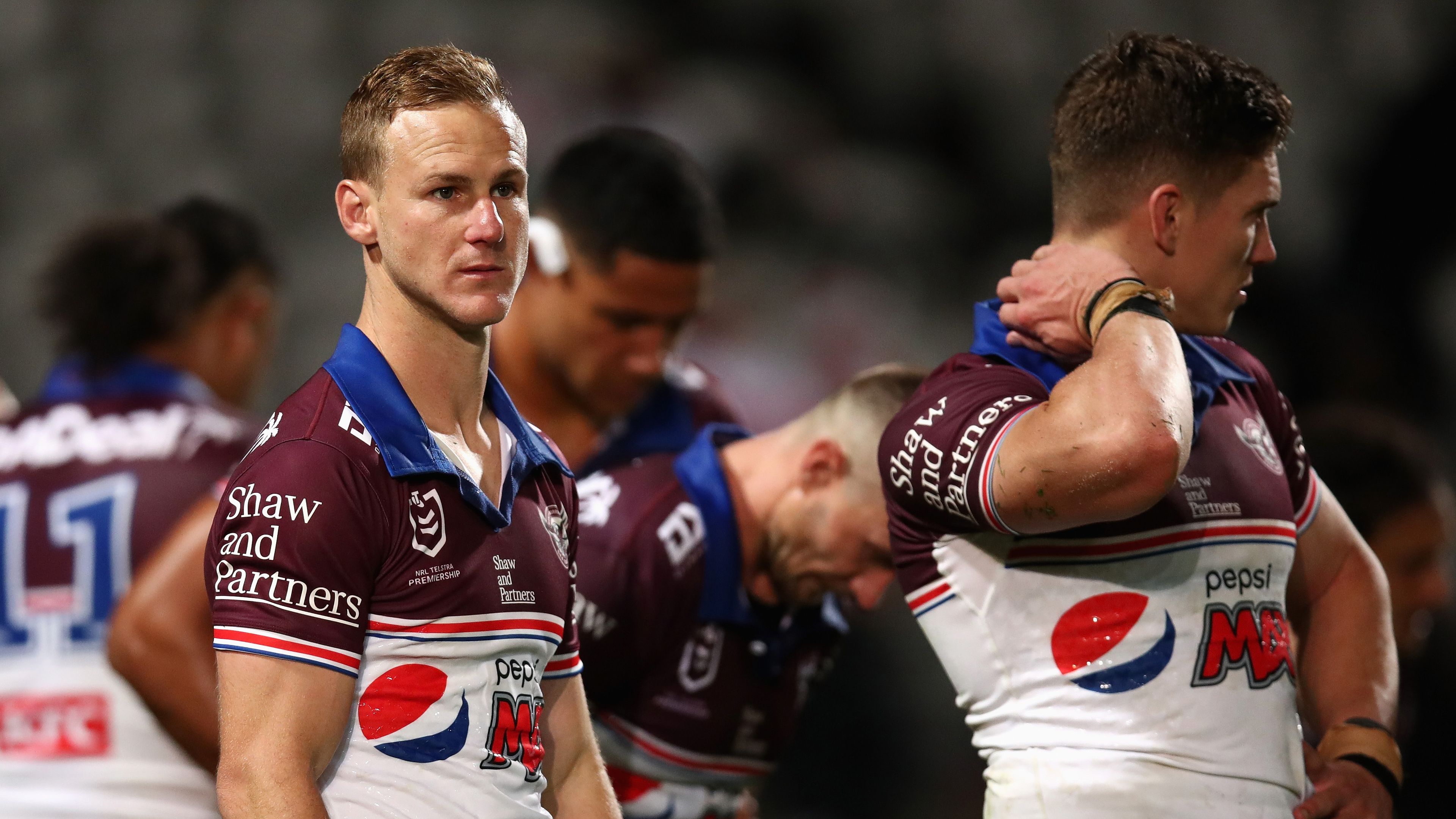 Daly Cherry-Evans of the Sea Eagles looks dejected during the round 19 NRL match between the St George Illawarra Dragons and the Manly Warringah Sea Eagles at Netstrata Jubilee Stadium, on July 22, 2022, in Sydney, Australia. (Photo by Jason McCawley/Getty Images)