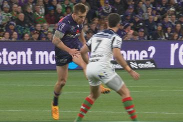 This uncoordinated looking Cameron Munster kick set Xavier Coates up for his third try of the night against the Rabbitohs.