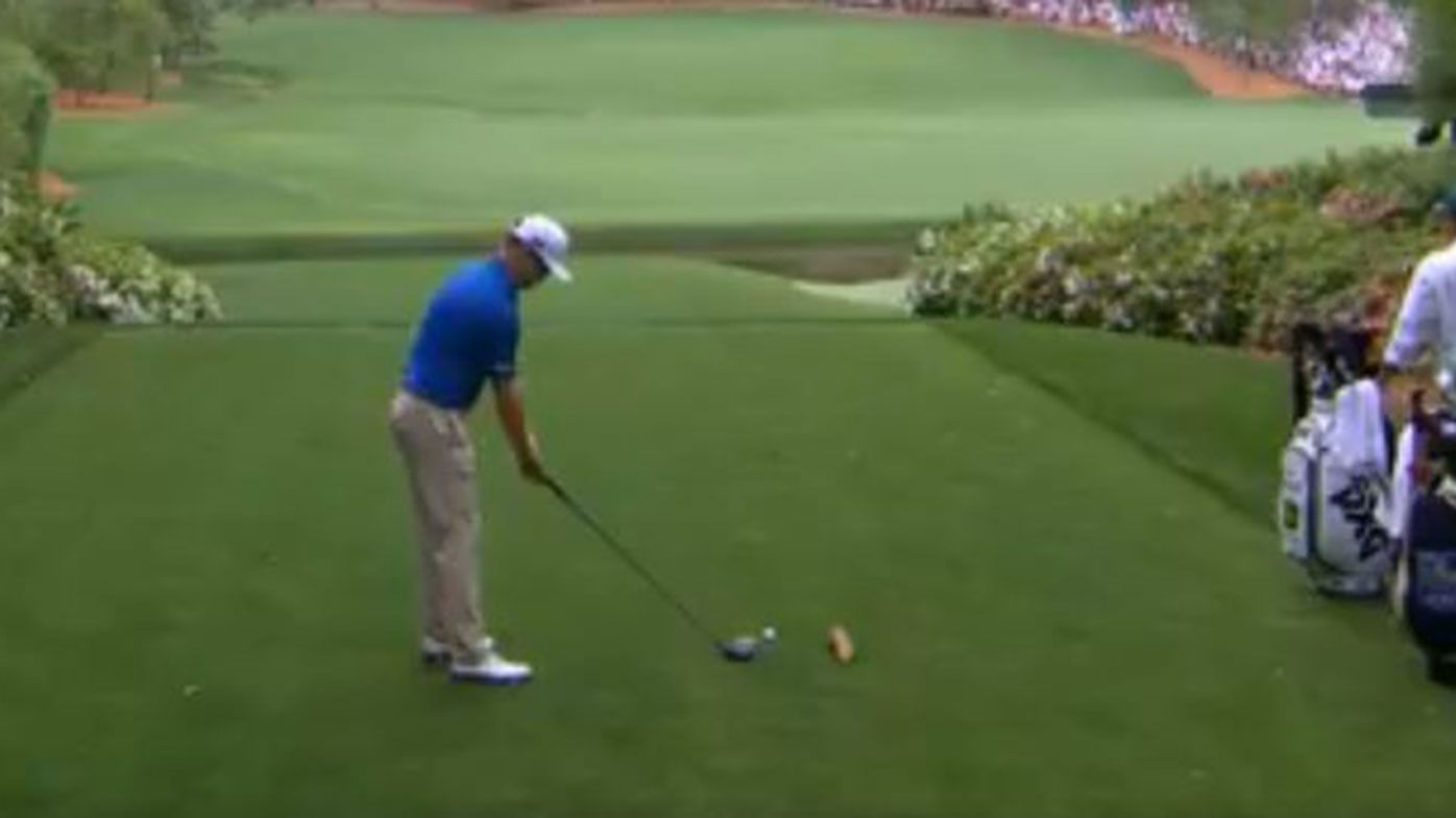 Zach Johnson was left red-faced after knocking his ball off the tee with his practice swing.