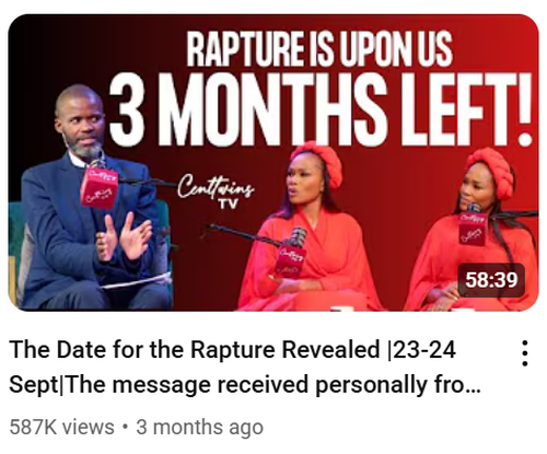 Joshua Mhlakela'nın rapture hakkında iddialarda bulunduğu YouTube videosu.