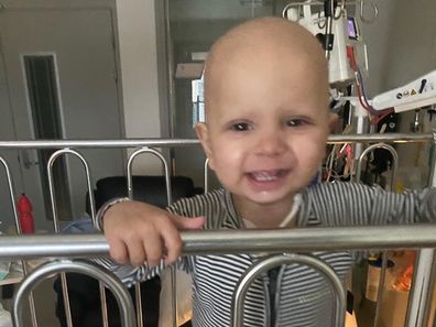 Leo in hospital after being diagnosed with cancer.
