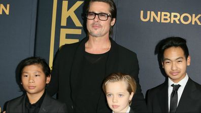 Brad Pitt, Pax Jolie-Pitt, Maddox Jolie-Pitt and daughter Shiloh Jolie-Pitt in 2016.