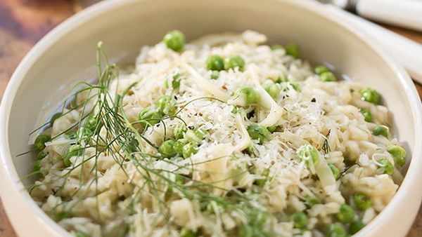 Luke Mangan's fennel and pea risotto